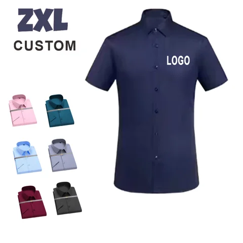 Camisa de manga curta de seda gelo de verão high-end fina negócios meia manga camisa casual moda logotipo personalizado impressão