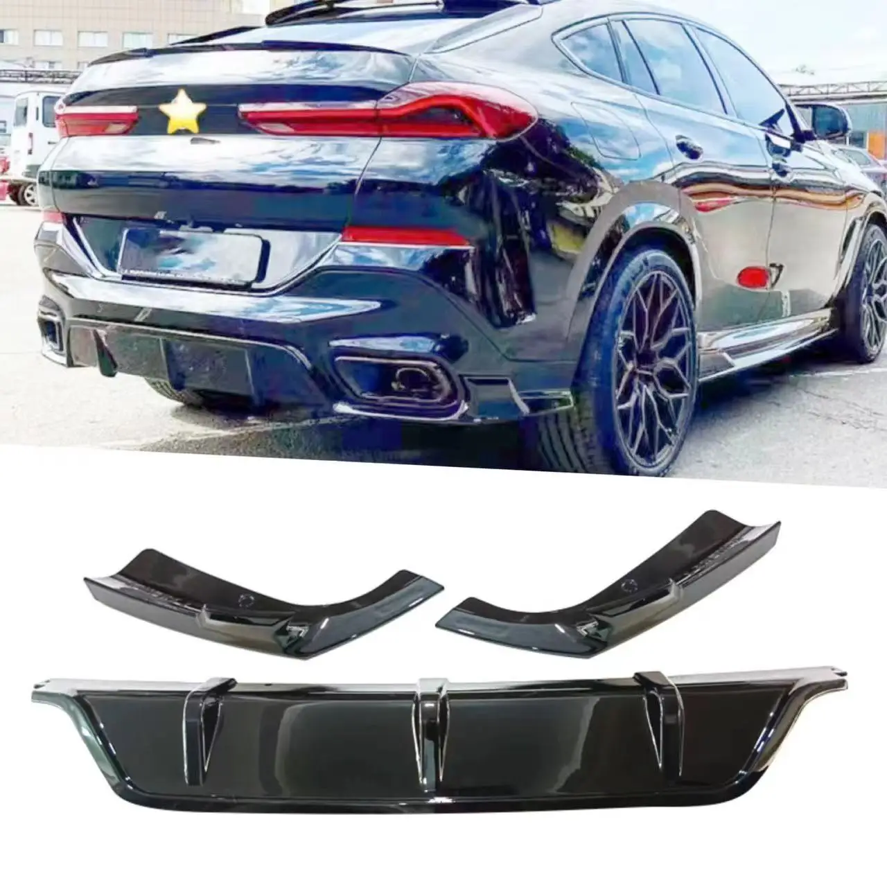 Suitable for 2020-2023 BMW X6 G06 Black Knight 3-section rear lip rear spoiler