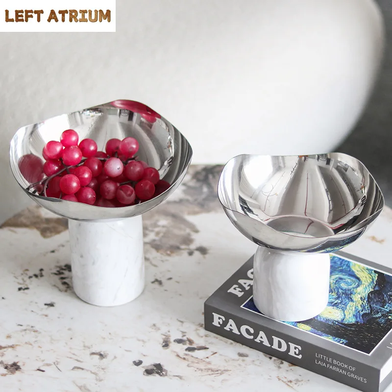 

Light Luxury High Foot Marble Metal Fruit Tray, Stainless Steel Dessert Bowl, Cake Rack, Home Decoration, Kitchen Snack Nut Bowl