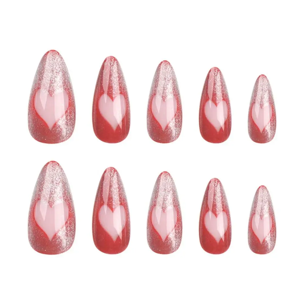 

Manicure Long Almond False Nails 3D Bow Romantic Heart Press on Nails French Detachable Nail Tips DIY