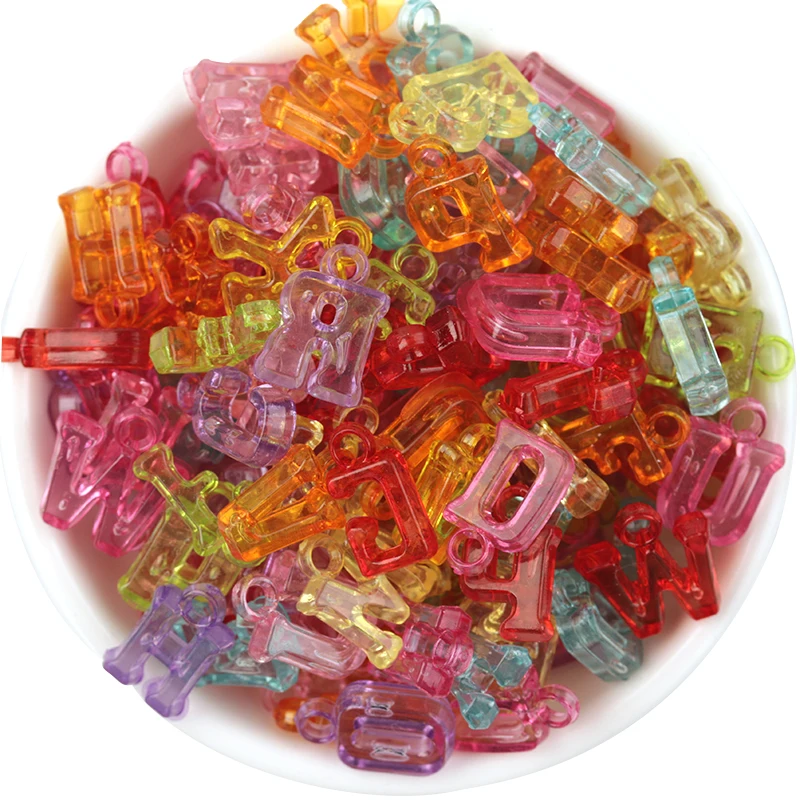 100Pcs Plastic Transparent Letter Beads Colored Clear Alphabet Loose Bead Hole 2mm Jewelry Charm Pendant Accessories Making