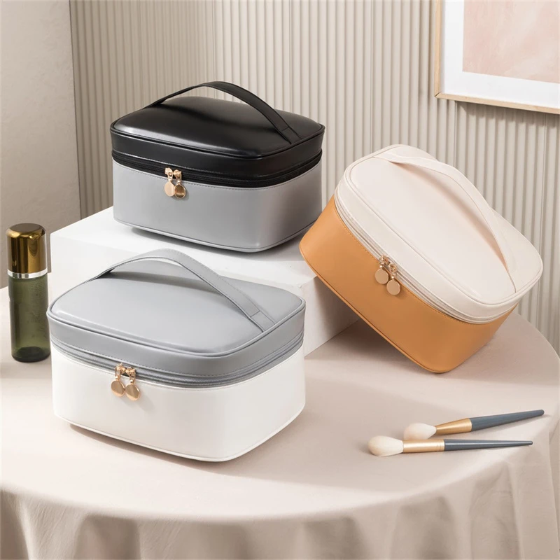 Borsa cosmetica con scomparto in PU borsa da toilette a strati di grande capacità borsa da viaggio portatile contenitore per trucco impermeabile per