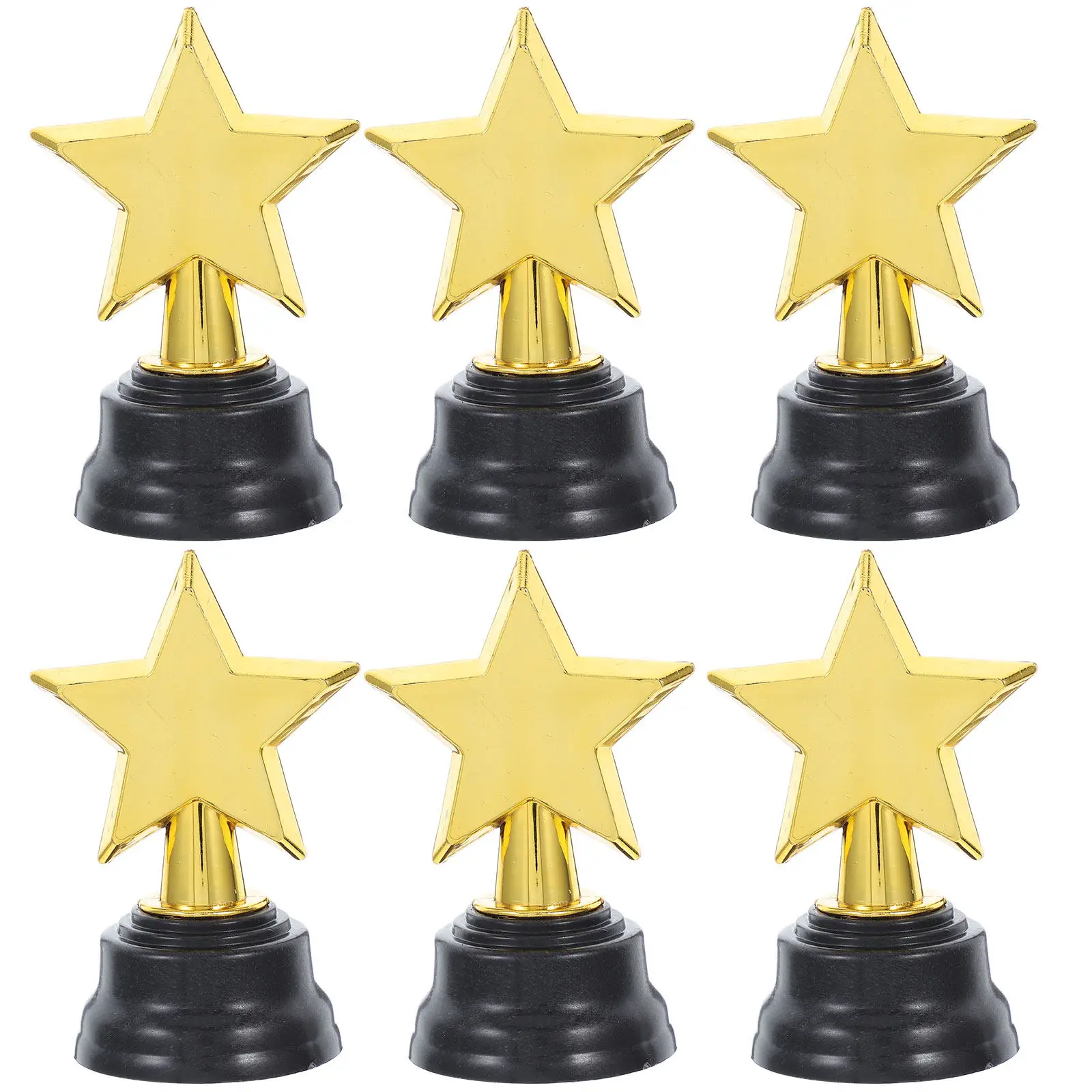 6Pcs Creative Star Shaped Trophies Mini Gold Pentagram Trophy with Black Base for Kids Classroom Games Office Competitions Party