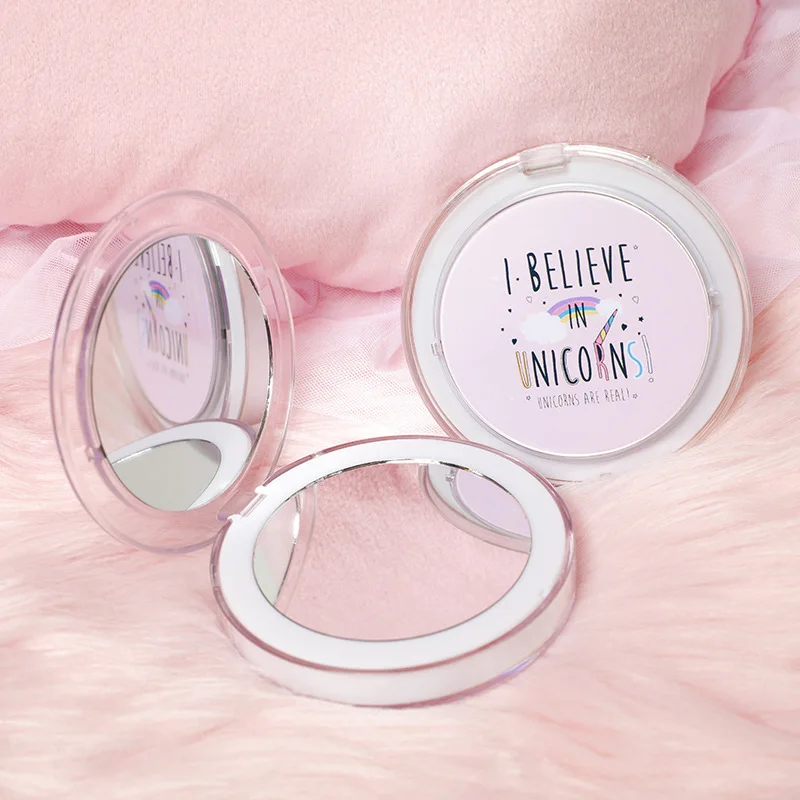 L281 LED Mini Makeup Mirror Hand Held Fold Small Portable Micro USB Connect Cable Chargeableable Cosmetic Mirror Makeup Tool