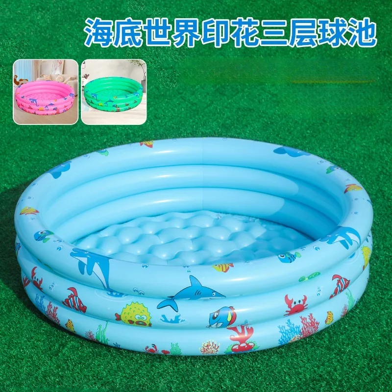 Printed swimming pool Household inflatable round paddling pool, ocean ball pool inflatable three-ring swimming pool