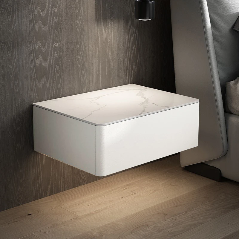 طاولة سرير ذكية لاسلكية USB شحن طاولة ليلية خشب رمادي منضدة عائمة معلقة على الحائط