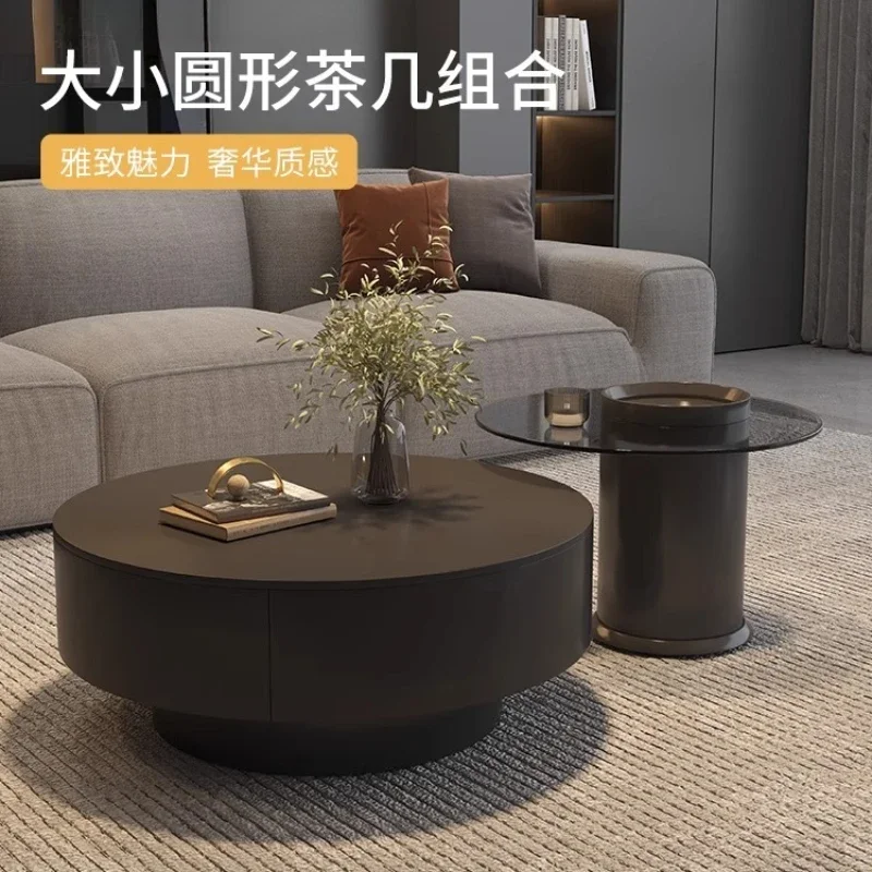 

Modern small apartment, living room household tea, glass tea table size round coffee table combination