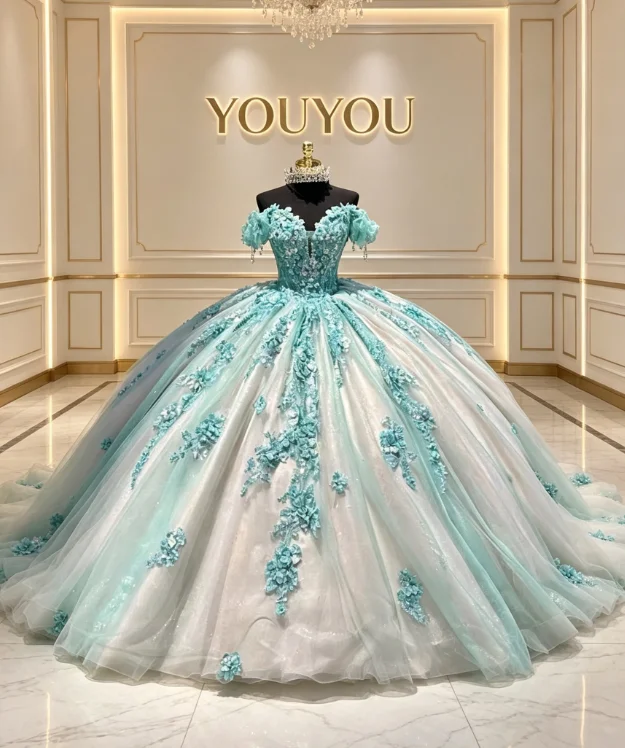 Customized Blue Princess Quinceanera Dresses Sexy Off Shoulder Sleeveless Sequins Appliques Ball Gown Vestidos de 15 quinceañe