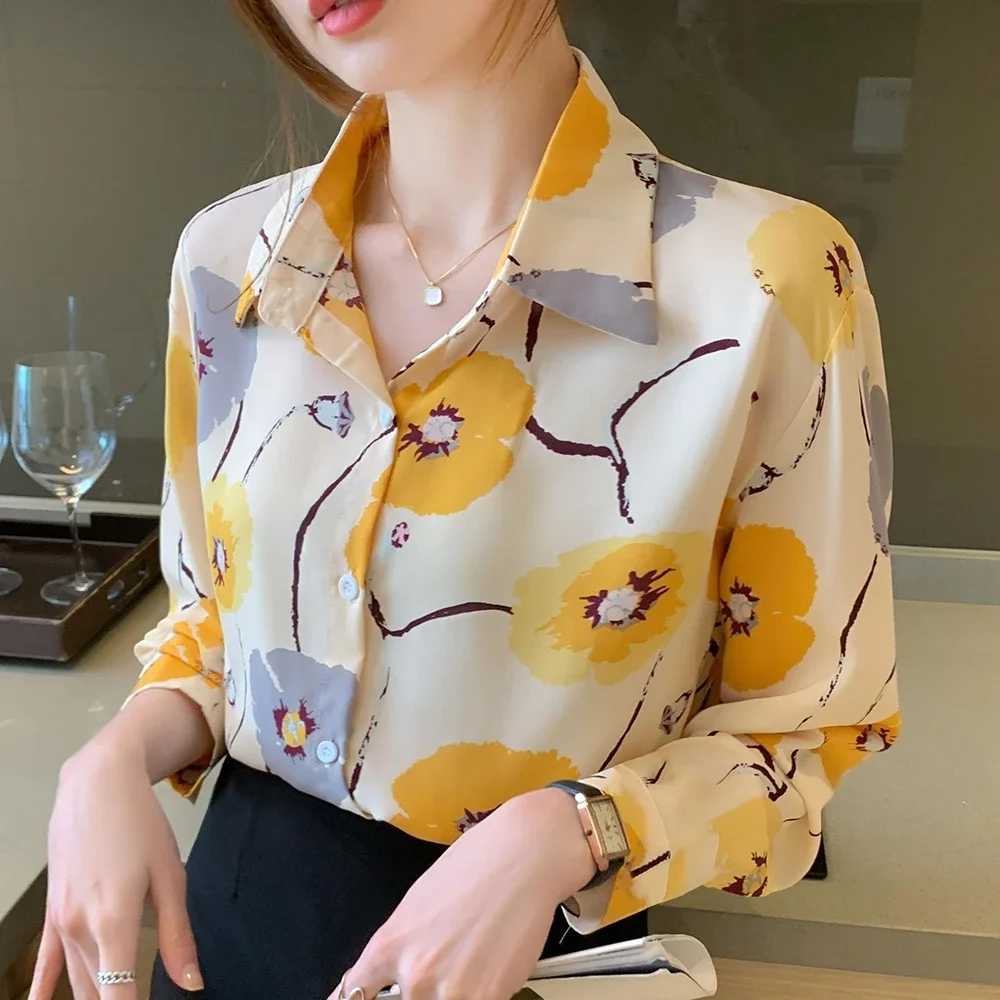 

Casual Shirt Fashion Floral Print Long Sleeve Shirt For Women Plus Size Lapel Button Down Shirt For Women Elegant Evening Dress