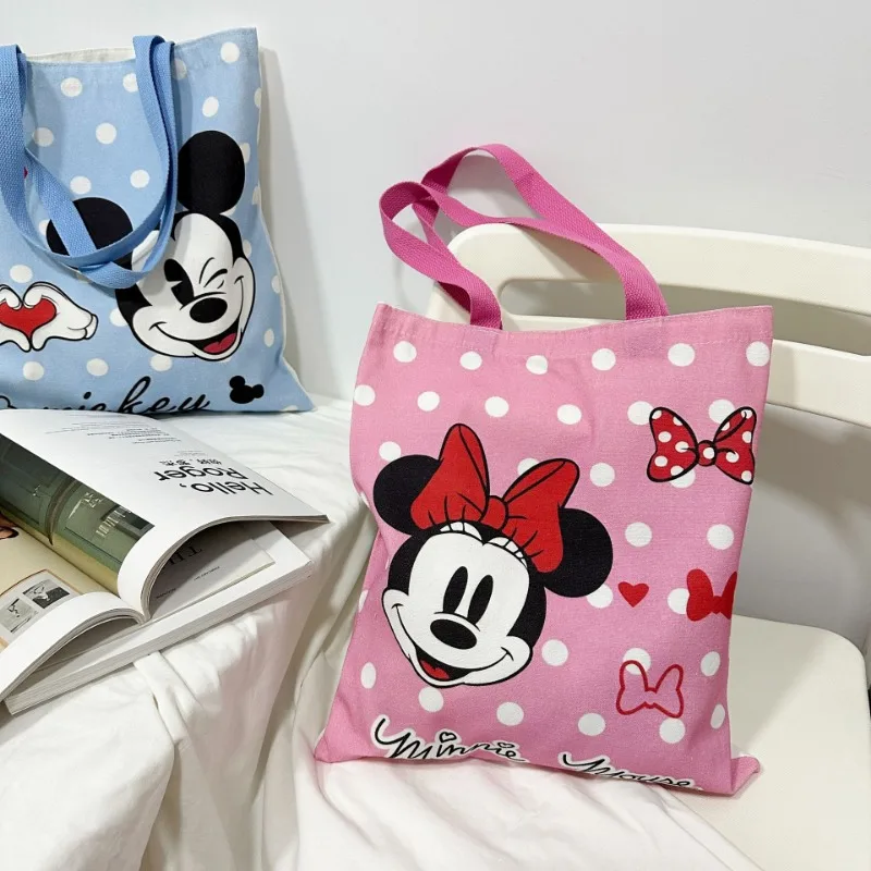 Nuevo bolso de mano con estampado creativo de dibujos animados de Mickey y Minnie de Disney, bolso de lona de gran capacidad a la moda para mujer