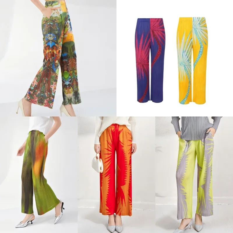 

Miyake Pleated 2026 New Summer Casual Pants Summer Women's Print Design Sense Niche Drape Hundred Pleated Straight Pants Pleats