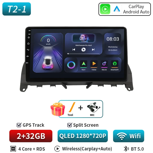 9 "Android 16 Carplay Auto Voor Mercedes Benz C Klasse 3 W204 S204 2006 2007 2008 2009 - 2011 multimedia Stereo Speler GPS WIFI 5G