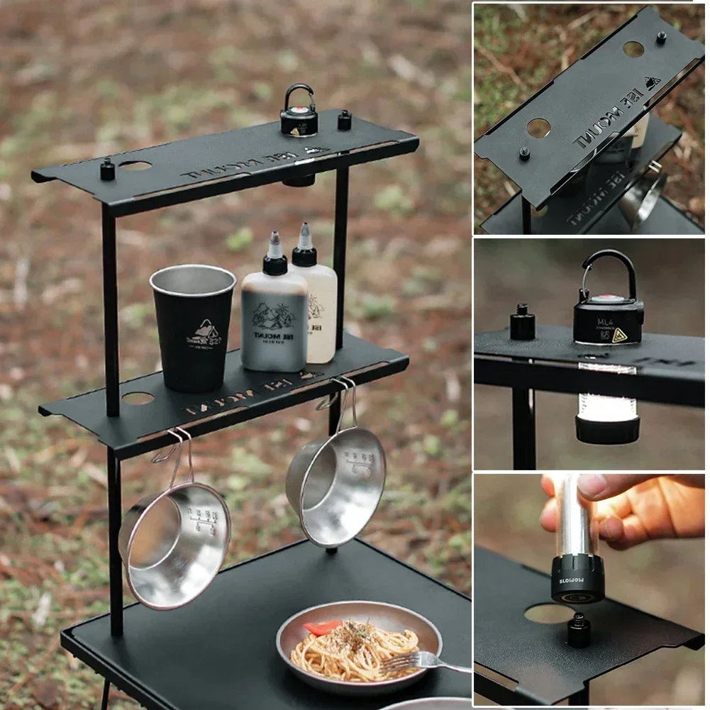 Camp Detachable Cookware Hanging Rack Shelf 1/4 Screw Interface Desktop Rack Strong Load-bearing BBQ Camping Accessories