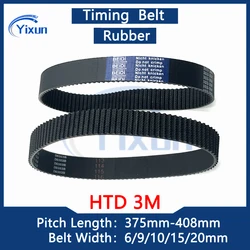 Htd 3M Timing Synchrone Riem Lengte 375 378 381 384 387 390 393 396 399 402 405 408Mm Breedte 6/9/10/15/20Mm Aandrijfriem 384-3M