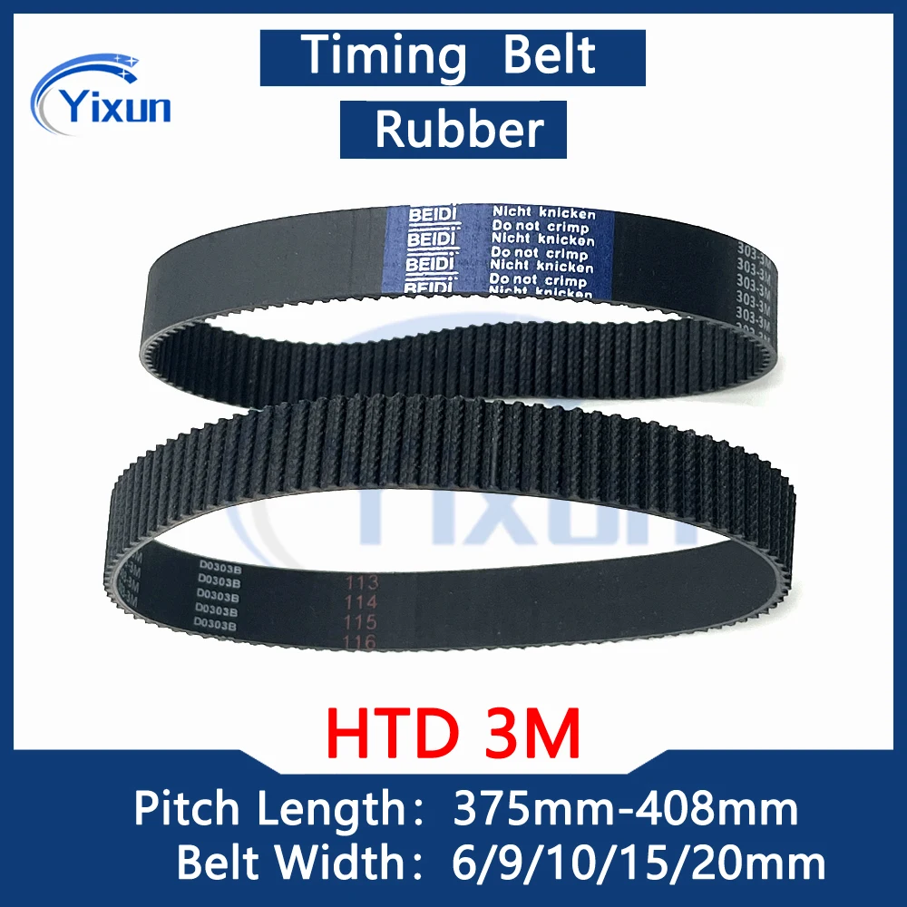 HTD 3M Timing Synchronous Belt Length 375 378 381 384 387 390 393 396 399 402 405 408mm Width 6/9/10/15/20mm Drive Belt 384-3M