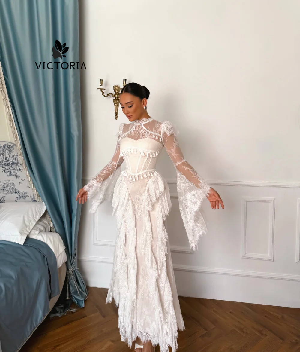 Alluring Replum White Lace Long Sleeves Prom Dresses High Neck Graduation Party vestidos de 15 años quinceañeras 2027 Customized