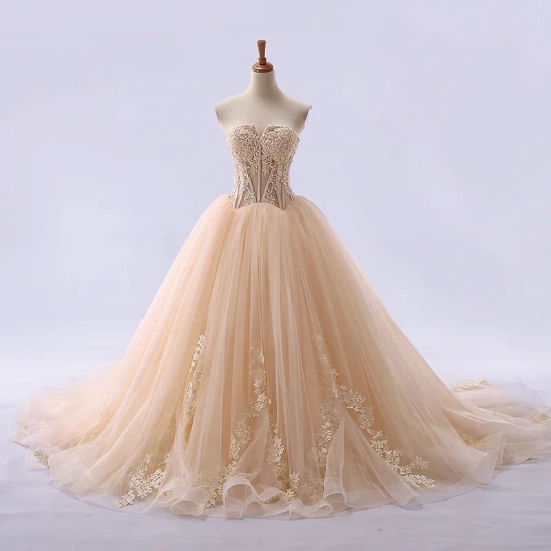 

GUXQD Champagne Ball Gown Quinceanera Dresses Appliques Tulle Court Train Prom Party Gowns Formal Vestido De Noche Abendkleider