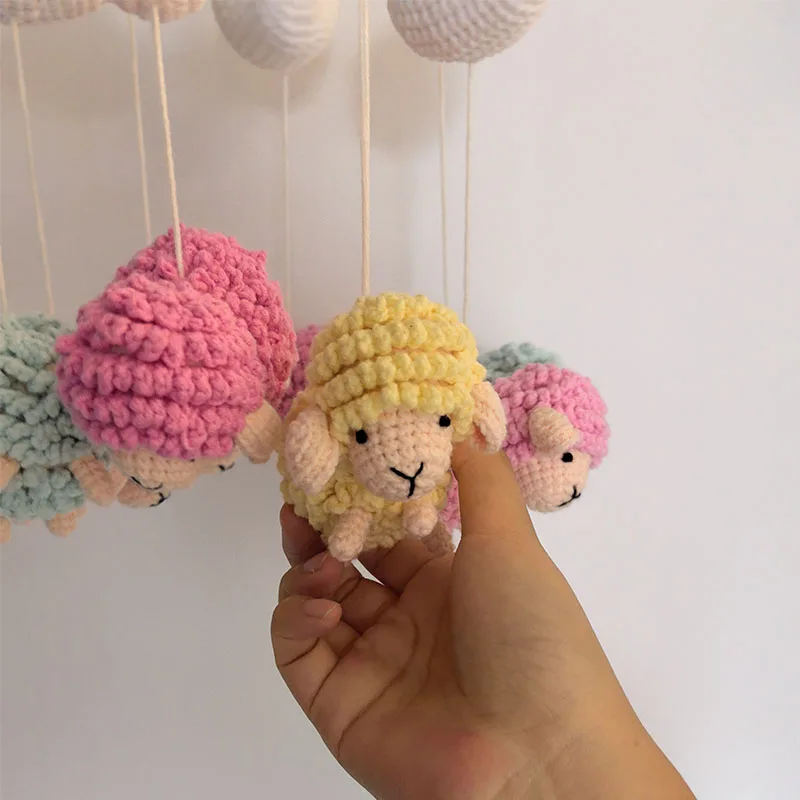 Baby Rattle Toy 0-12 Months Crochet Sheep Mobile Newborn Music Box Crochet Bed Bell Hanging Toys Holder Bracket Infant Crib Toy