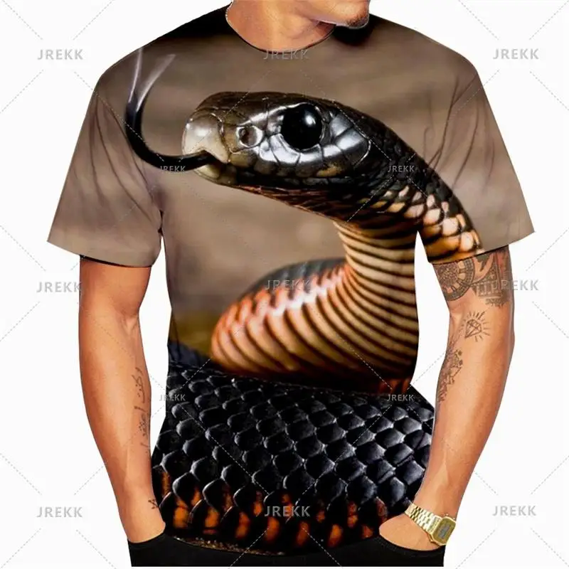 3D Printing Animal Snake T Shirt For Men Casual O-neck Short Sleeves Tees Trend Personality Oversized T-shirt Streetwear