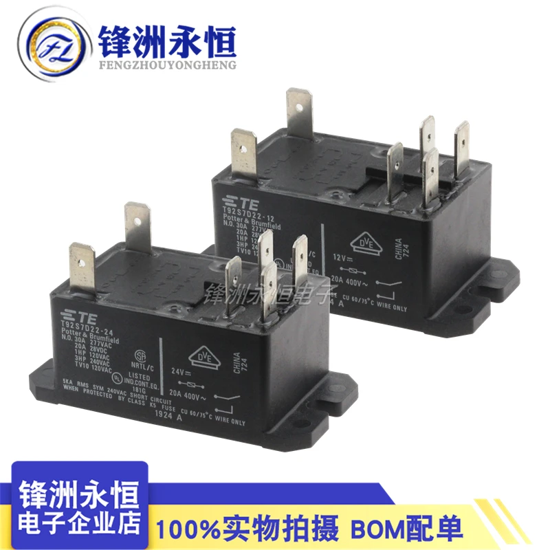 

Original Power Relay T92S7D22-12 T92S7D22-24 12VDC 24VDC 30A 250VAC 6PIN General Purpose Relay DPST-NO (2 Form A) 12VDC