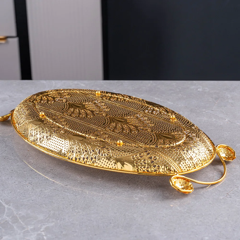 10PCS Long Oval Gold Hollow Tray for Fruit And Snack Storage Hotel KTV Restaurant Candy Cupcake Tray Gift Decoration holder