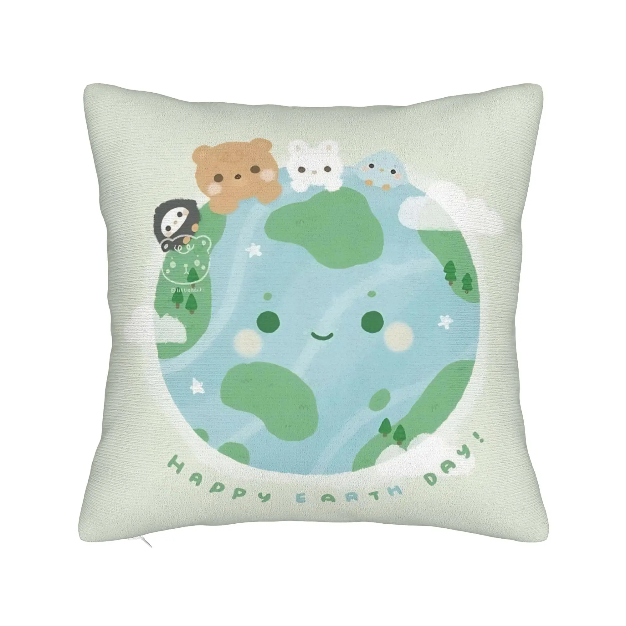 Earth Day Floral Cute & Peaceful Planet 2026 Square Pillow Case Cushion Cover Creative Decorative Pillowcase for Car 40*40cm