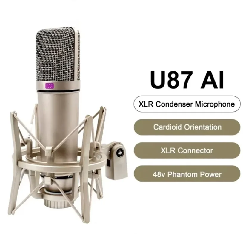 

Профессиональный конденсаторный микрофон U87 AI XLR с кардиоидной диаграммой направленности для студийной записи, подкастинга, озвучивания, стриминга и домашней студии.