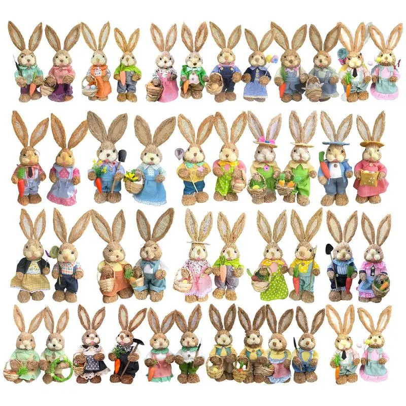 

2pcs Woven Straw Bunny Hand-Woven Straw Woven Tabletop Ornament Easter Creative Rabbit Decoration Easter decoration 2024