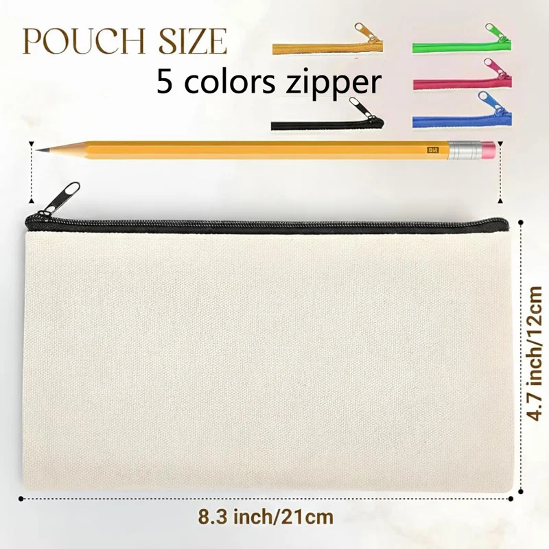 DIY Blank Canvas Pouch Bags with Color Zipper School Pencil Bag Case Craft Bag Canvas Makeup Bags Handmade Party Gift Draw Bag