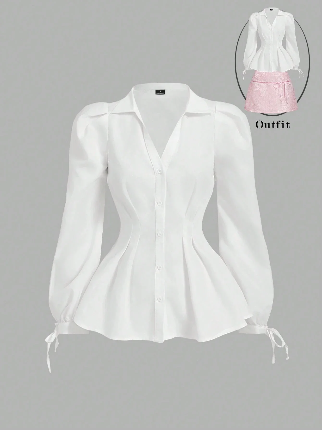 

Женская белая блузка с длинными рукавами, пышными рукавами и завязками на манжетах