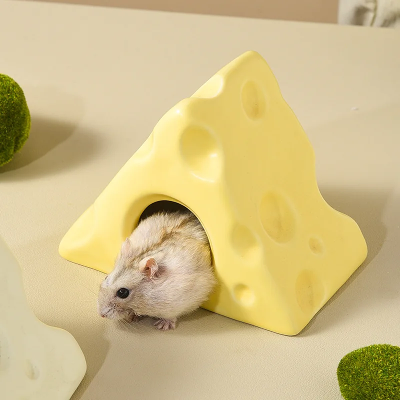 2024 Cheese Hamster Nest Cooling Ceramic Triangle Cheese House Pet Rats Cute Hamster Cages Small Pet Cooling House Igloo Supplie