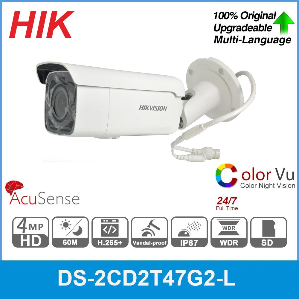 

Наружная IP-камера Hik 4 МП, DS-2CD2T47G2-L HD POE AcuSense ColorVu CCTV Bullet, видеонаблюдение IPC для защиты дома