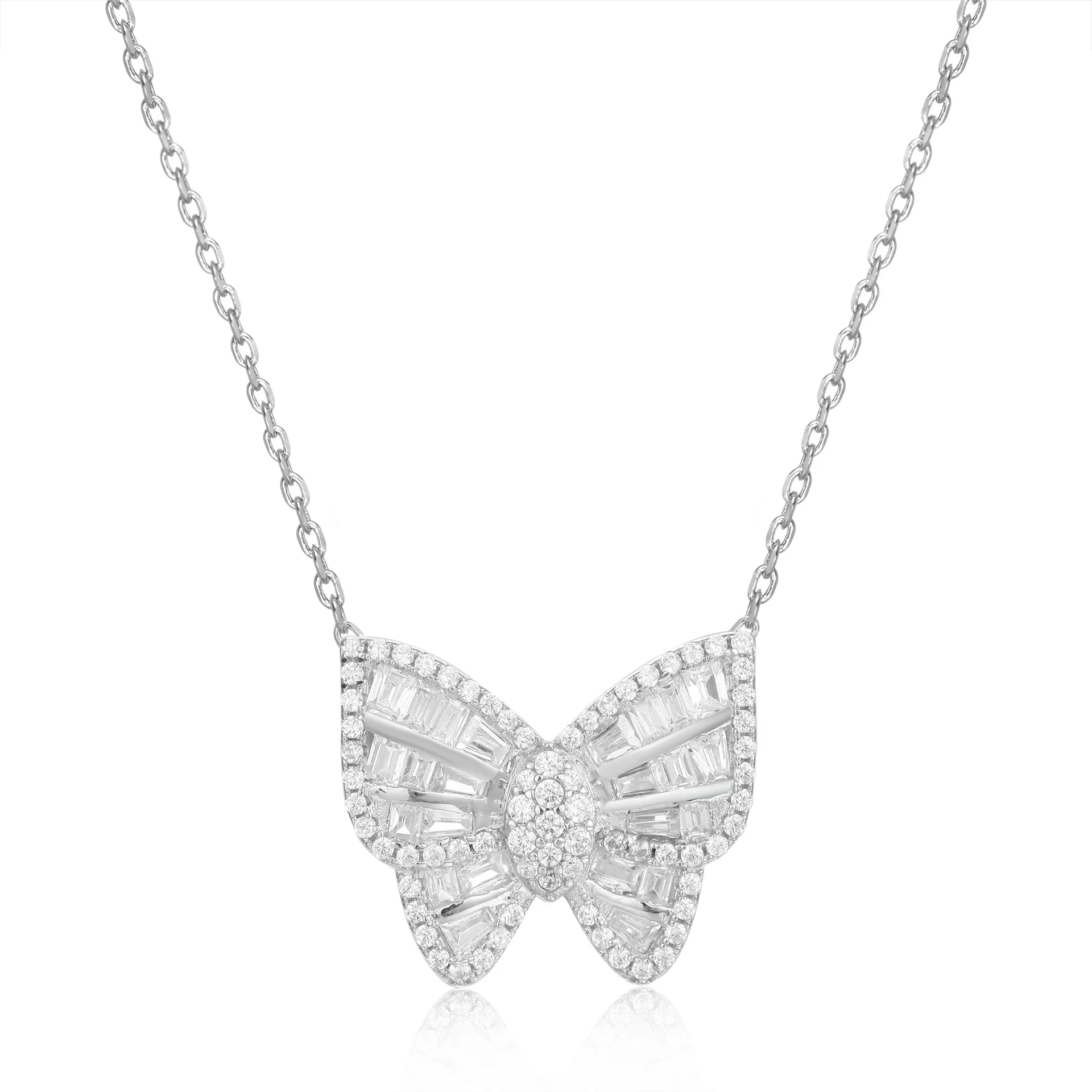 

Butterfly Shape S925 Sterling Silver Necklace 18k Gold Plated Choker Zircon High Quality Luxury Full Diamond Necklace
