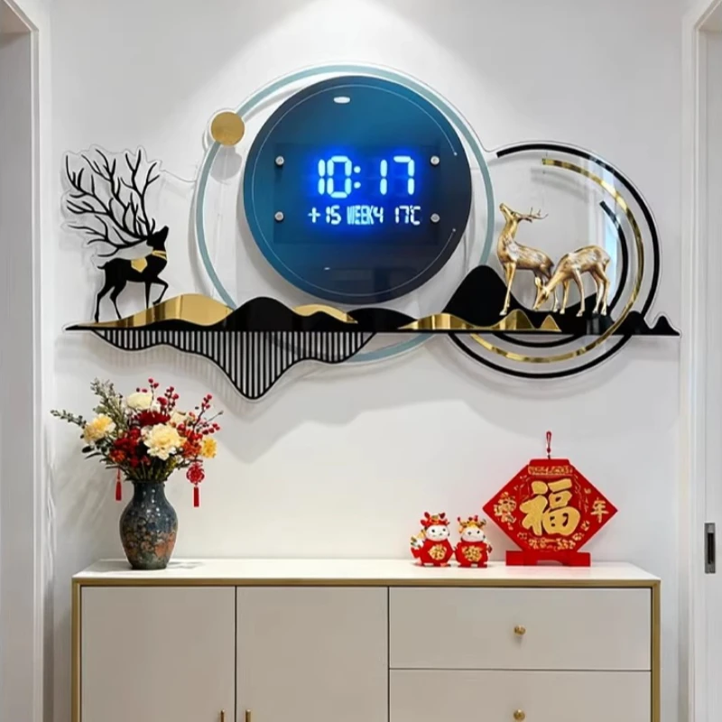 Luxury Restaurant Acrylic Wall Clock Bedroom Alarm Clock LED Display Calendar Hang Table Living Room Mute Clock Room Decor Watch