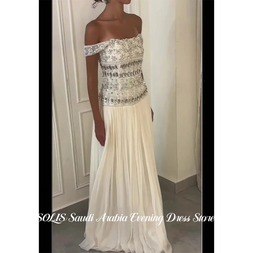 SOLIS Ivory Evening Gown Off the Shoulder Prom Dresses Beaded Bodice Wedding Evening Dresses Simple robes de soirée Customized