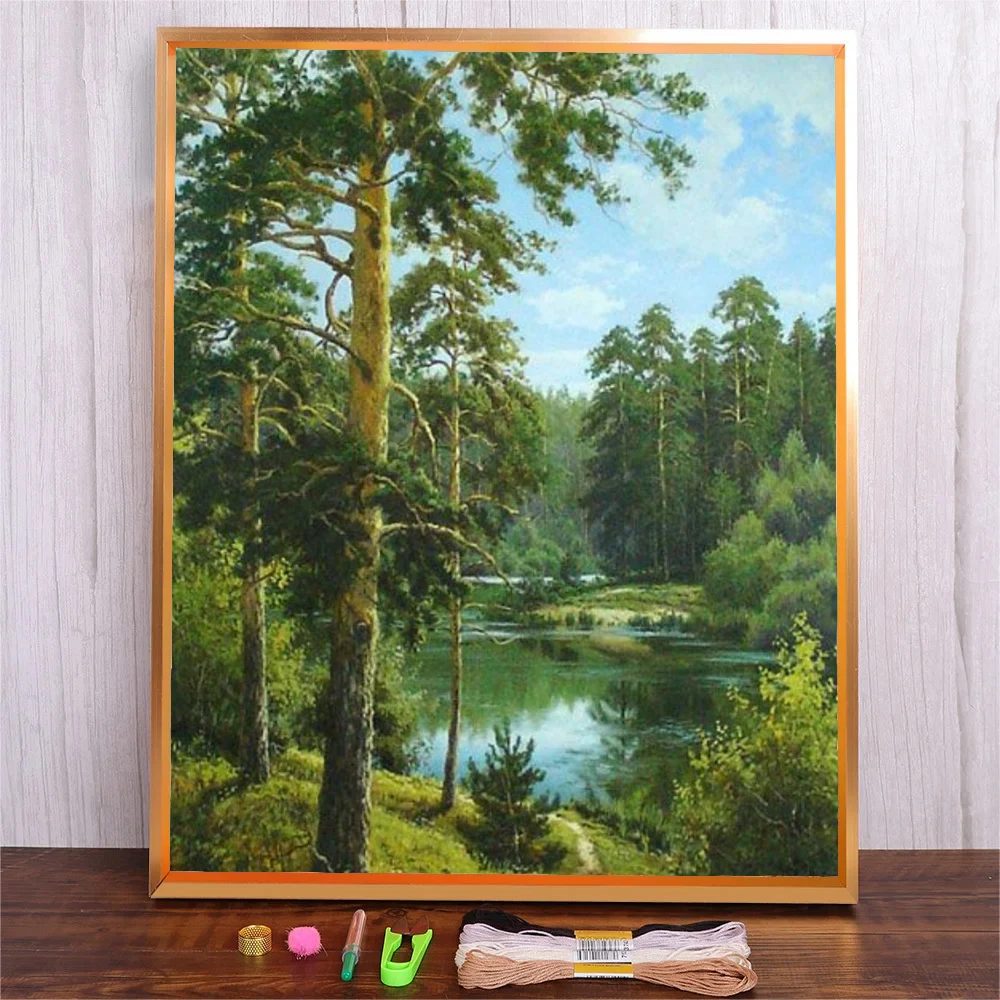 

Diy Cross Stitch Needle Painting Adult Funny Embroidery Kit Needlework Landscape Forest Pattern Needlecraft For Beginner Gift