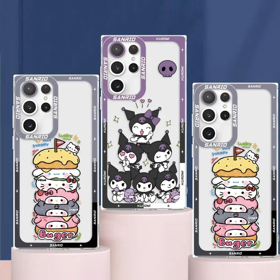 حافظة سانريو كورومي اللطيفة لهاتف سامسونج جالاكسي S21 S24 Plus S22 S25 + S24 + S23 + S25 Ultra S25Ultra Note 20 10 S20 S23 FE هاتف شفاف