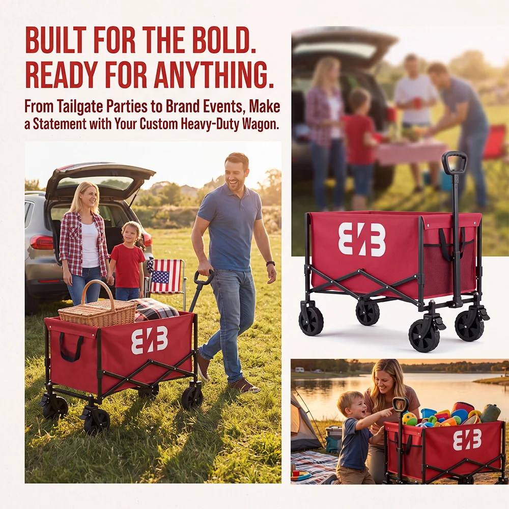 150L Collapsible Wagon Cart With Brake Swivel Wheels, Rear Opening Design. ReinforcedOxford Fabric, Telescopic Handle, Multi-Purpose Trolley For Camping. Picnic, Grocery, Garden,Beach, Available In Black, Red, Blue,