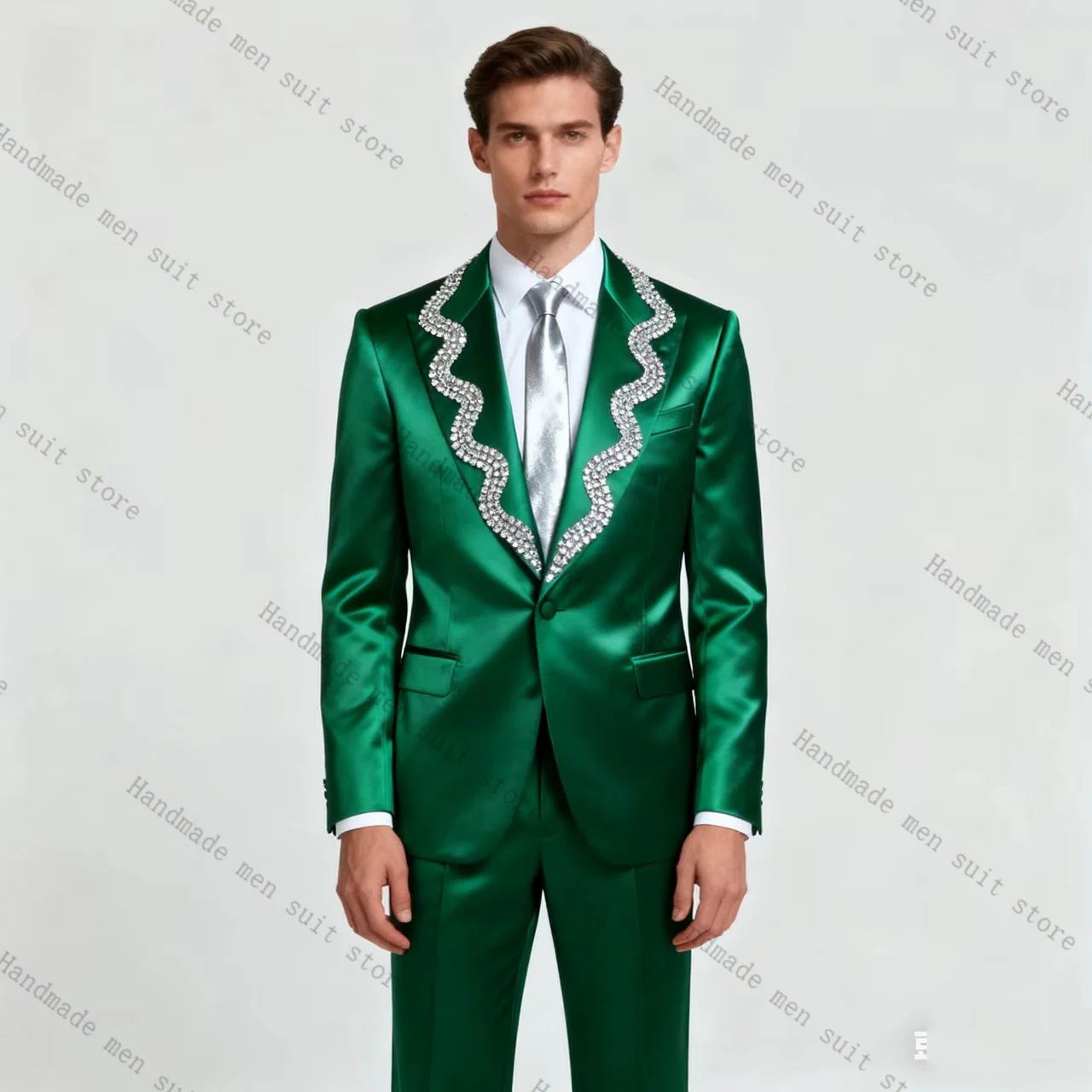 

Black Cotton Men Suit Set 2 Piece Crystals Blazer+Pants Prom Wedding Tuxedos Coat Customized Formal Office Fashion Jacket