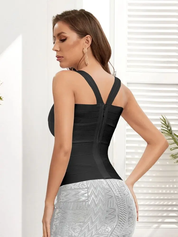 سترات علوية مثيرة للسيدات للمكتب للحفلات بجودة متقاطعة سترات بأشرطة سوداء 2025 ضيقة باللون الأصفر والأحمر كاميس أبيض نحيف مرن