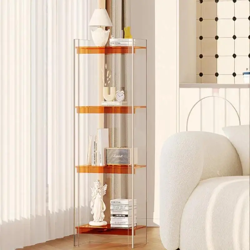 Acrylic, light luxury living room storage display rack, designer multi-layer floor-standing bookshelf decorative cabinet
