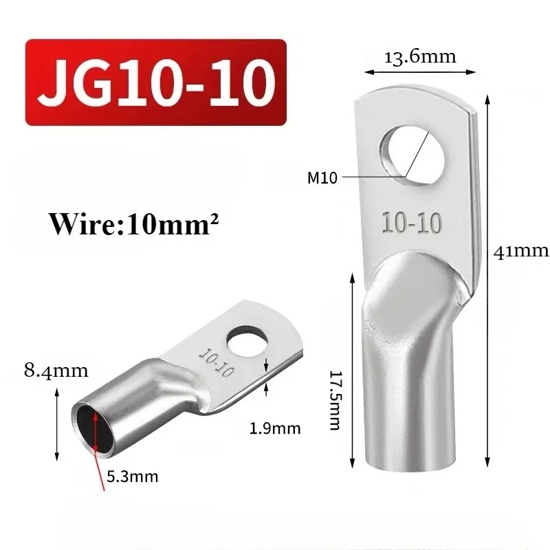JG6/JG10/JG16/JG25 Kabelschuhe M6 M8 M12 6mm² 10mm² 16mm² 25mm² mit Bolzenloch, verzinnte Kupferkabelschuhe, Batterieanschlüsse