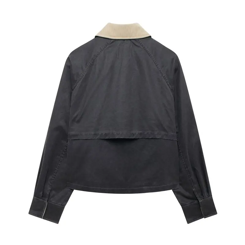 2024 Autumn New Style Women's Jacket Long Sleeve Turn-down Collar Simple Color Block Versatile Outerwear Loose Fit Regular Le...