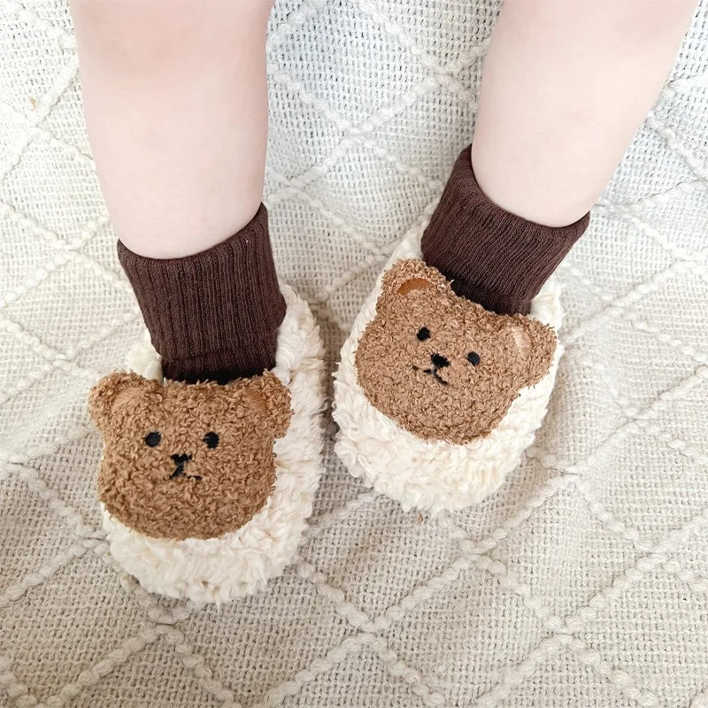 Plush Bear Cartoon Baby Cotton Shoes Newborn Thickened Foot Guard Baby Shoes Socks Shoes  Baby shoelaces and socks