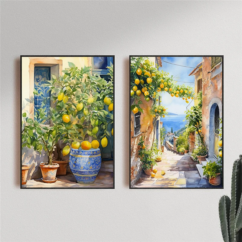Italian Coastal Summer Kitchen Lemon Tree Still Life Botanic