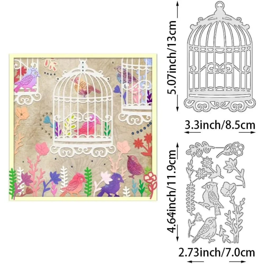 Bird Cage with Flower Carbon Steel Cutting Dies Stencils, Animal Themed Metal Cutting Dies Embossing Template for DIY Paper