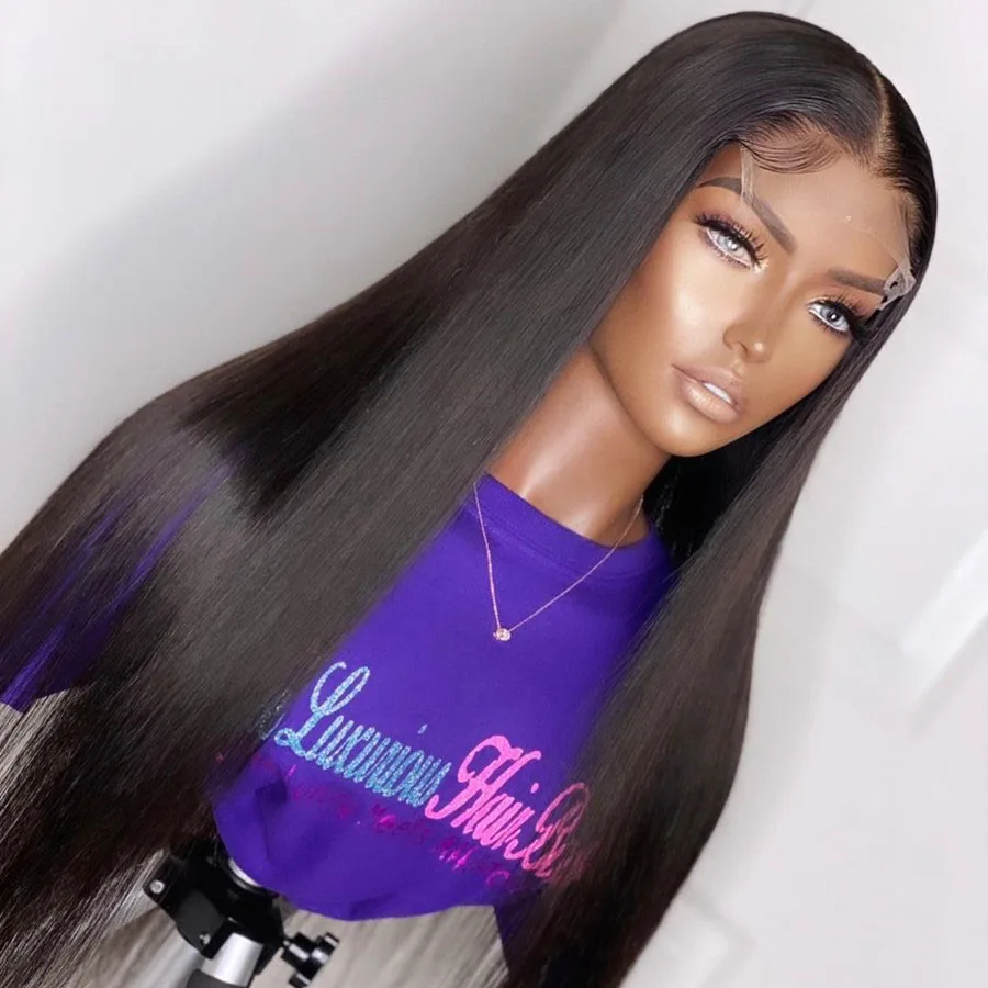 

Natural Hairline 26 inch Long Straight Synthetic 4*4 Lace Front Silk Base Wig For Women With Baby hair Heat TemperatureWig