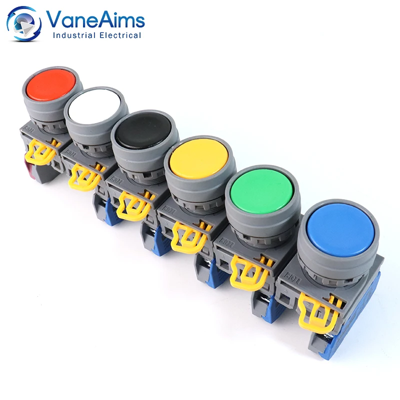 VaneAims 22mm Plastic Switch FXBY6 Momentary Self-Locking Power Plane Button Switch 1NO 1NC Red Yellow Blue Green White Black