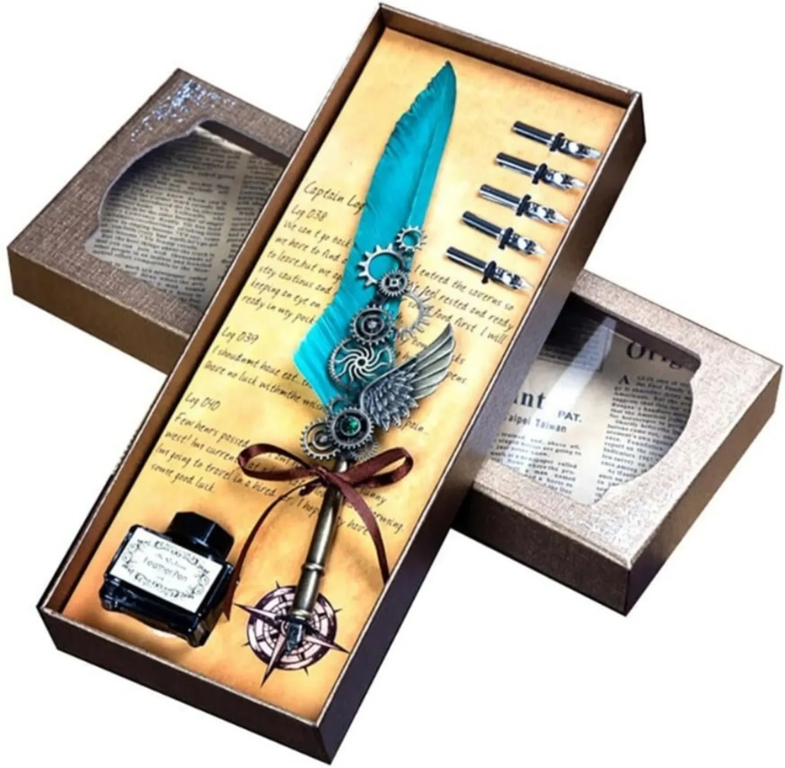 

quill, quill, quill and ink set, writing quill, quill set for writing in black ink 5 replaceable nib gift set
