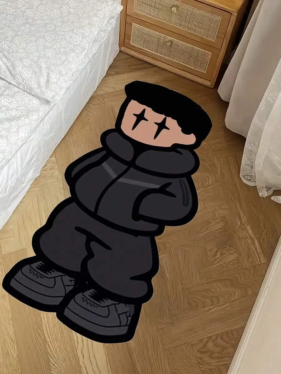 

1pc Cartoon Boy Silhouette Rug, Black Outfit Design, Non-Slip Floor Mat for Bedroom or Living Room